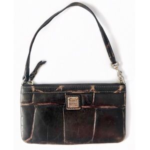Auth” Dooney & Bourke Leather Croc-Emboss Wristlet